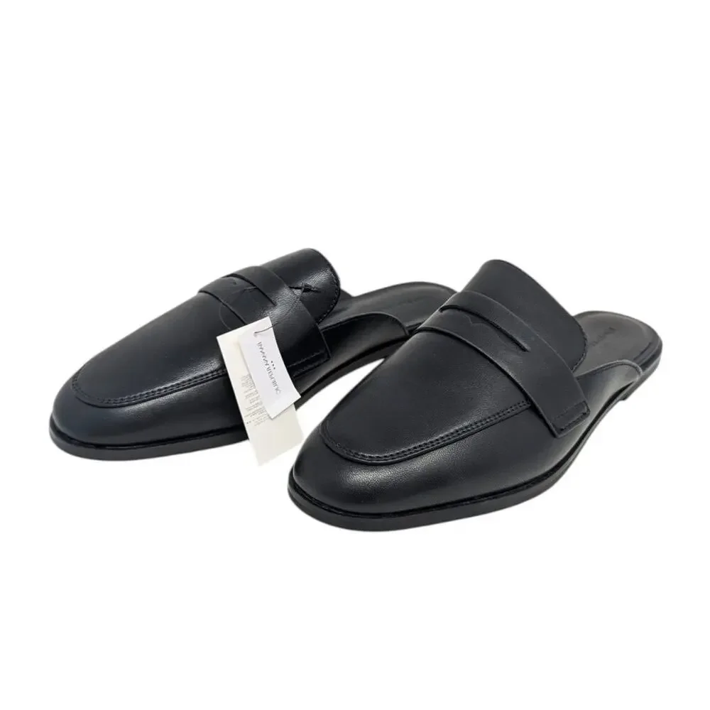 Banana Republic Black Leather Loafer Mule Slides Size 8